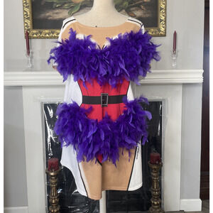Body Dreams Holiday Santa Helper Feather Tutu Christmas Shirt 3X NO SIZE TAG